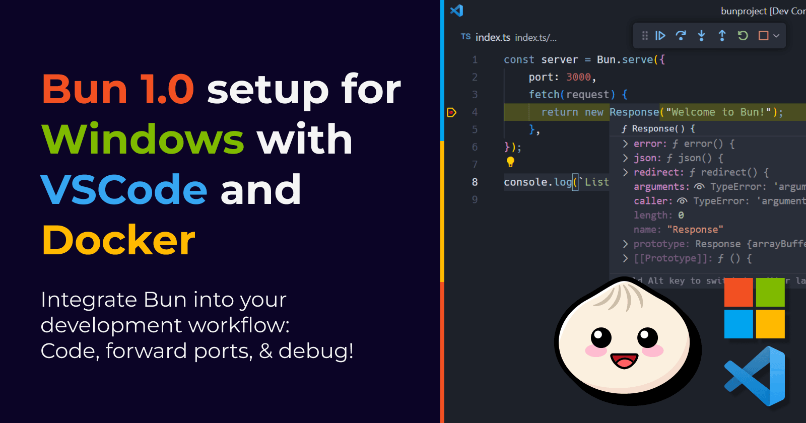 Bun 1.0 setup for Windows with VSCode and Docker